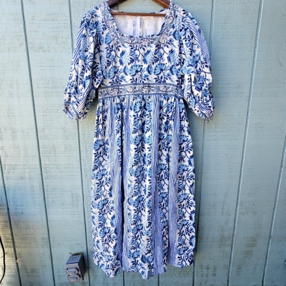 Cynthia Cazort Collins Floral Midi Dress size S/M Blue White - Picture 2 of 13